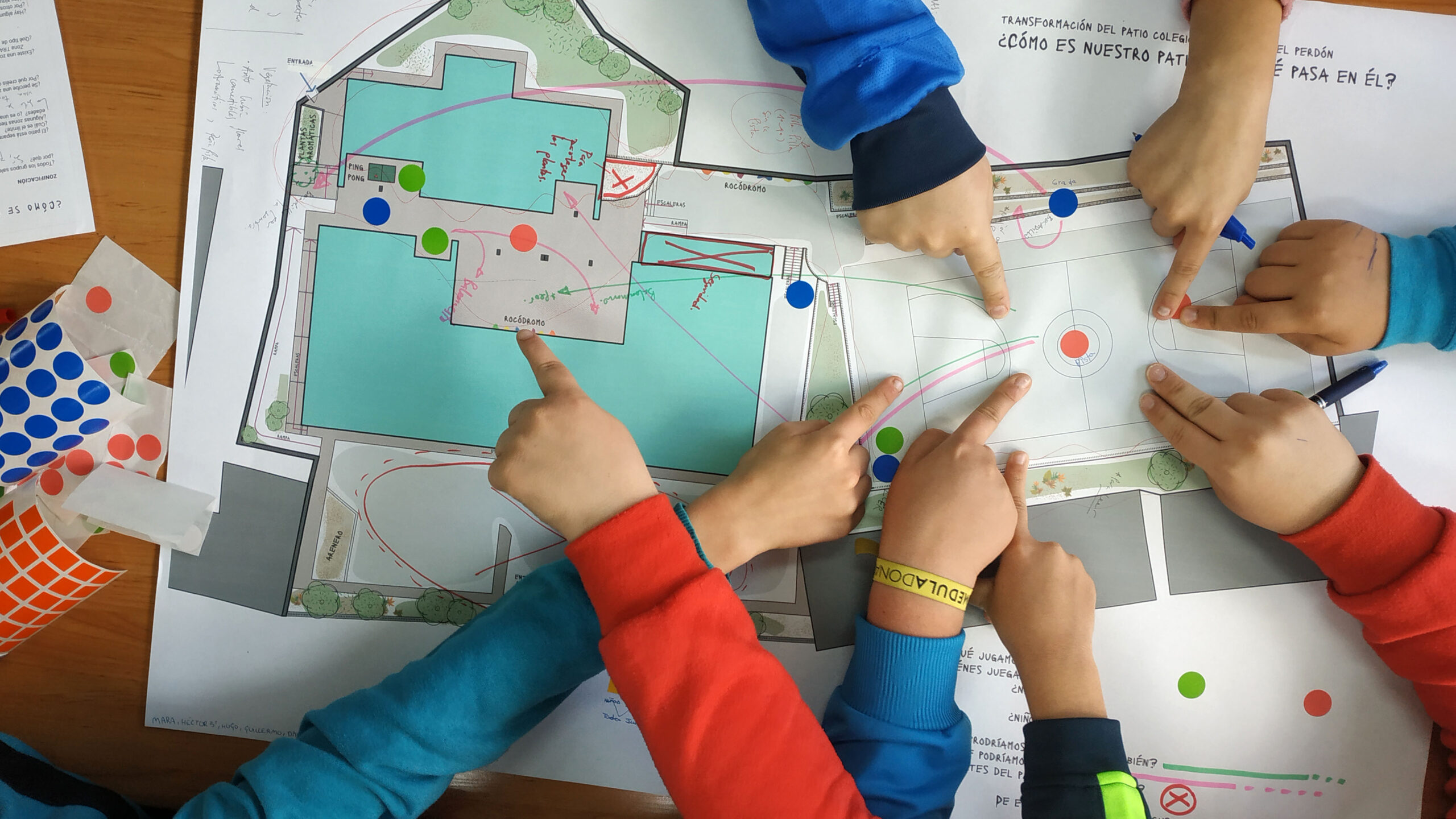 Sesión de diseño participativo del patio escolar de Tornavacas